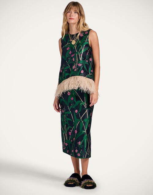 la doublej Pencil Skirt Bamboo Black in Jacquard