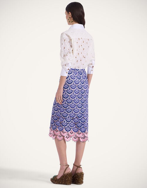La Doublej Pencil Skirt In Bloom Blue In Macramé