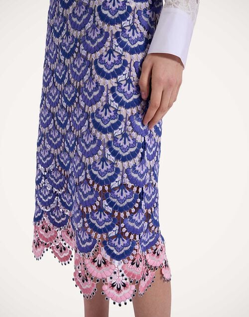 La Doublej Pencil Skirt In Bloom Blue In Macramé
