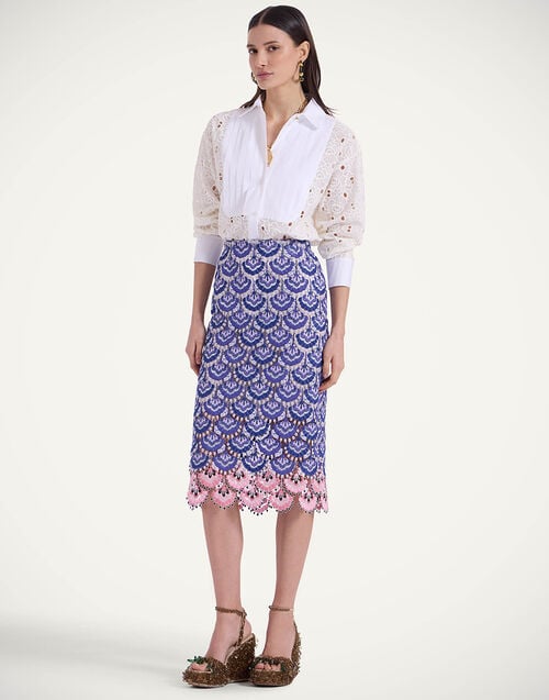 la doublej Pencil Skirt In Bloom Blue in Macramé
