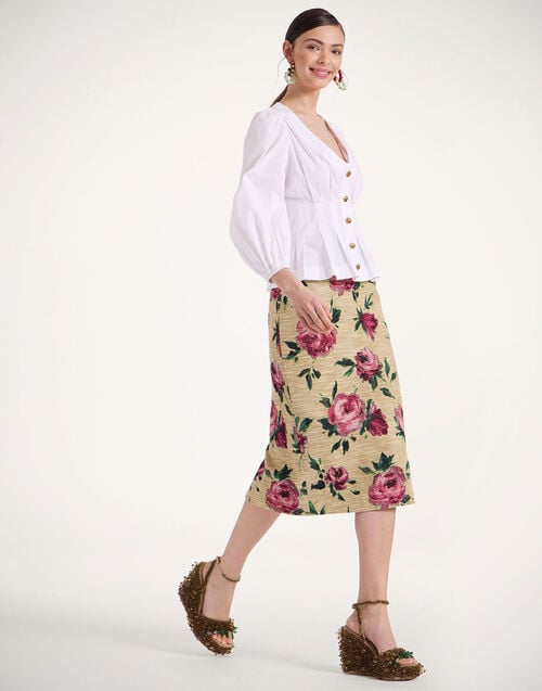 La Doublej Pencil Skirt Roses Light Beige In Tweed