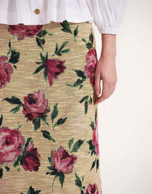 La Doublej Pencil Skirt Roses Light Beige In Tweed