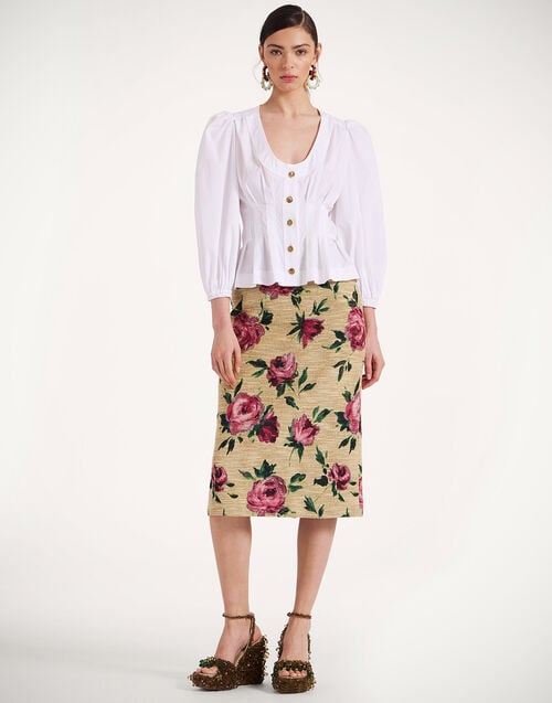 la doublej Pencil Skirt Roses Light Beige in Tweed