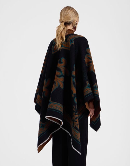 La Doublej Poncho Herald Black In Wool Silk