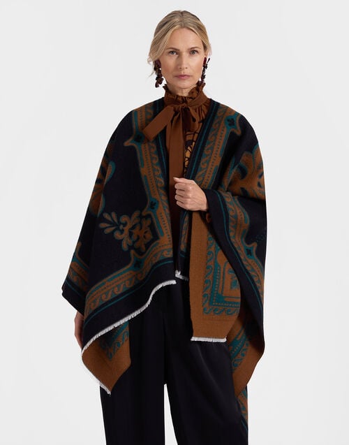 La Doublej Poncho Herald Black In Wool Silk