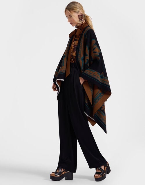 La Doublej Poncho Herald Black In Wool Silk