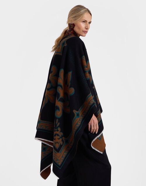 la doublej Poncho Herald Black in Wool Silk