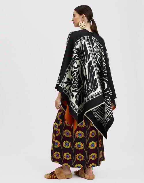 La Doublej Poncho Mix Tiles Black In Wool