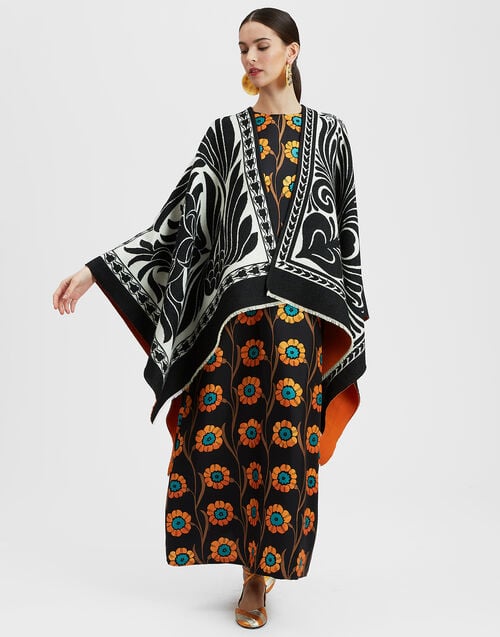 La Doublej Poncho Mix Tiles Black In Wool