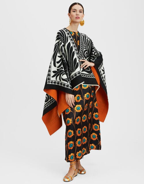 La Doublej Poncho Mix Tiles Black In Wool