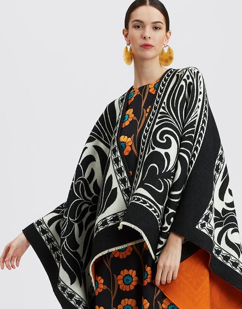 la doublej Poncho Mix Tiles Black in Wool