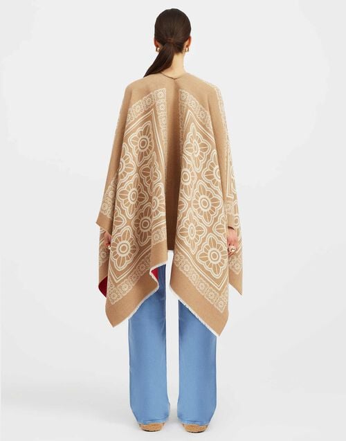 La Doublej Poncho Mix Tiles Camel In Wool