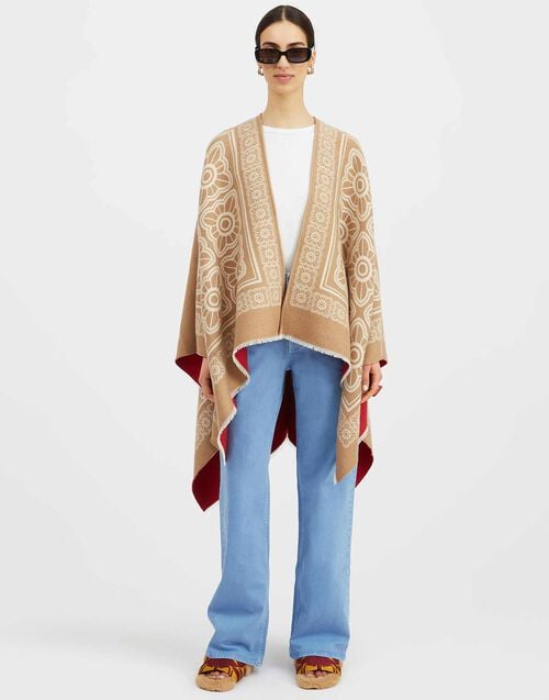 La Doublej Poncho Mix Tiles Camel In Wool
