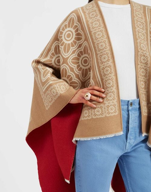 La Doublej Poncho Mix Tiles Camel In Wool