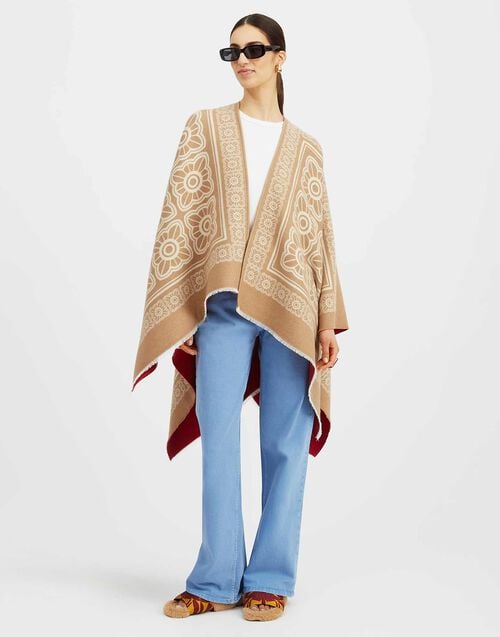 la doublej Poncho Mix Tiles Camel in Wool
