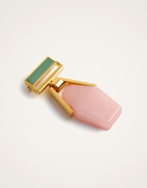 La Doublej Portal Brooch 24k Gold Plate & Pink Resin