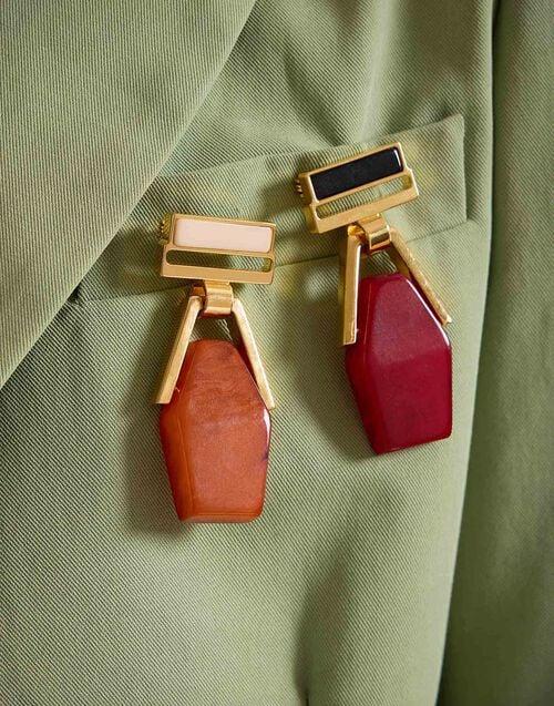 La Doublej Portal Brooch 24k Gold Plate & Red Resin