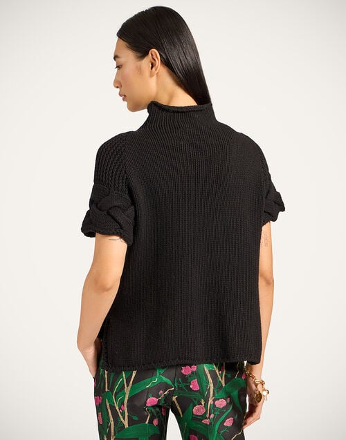 La Doublej Portrait Top Solid Black In Chunky Wool