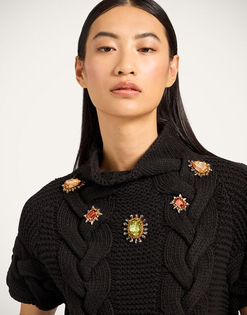La Doublej Portrait Top Solid Black In Chunky Wool
