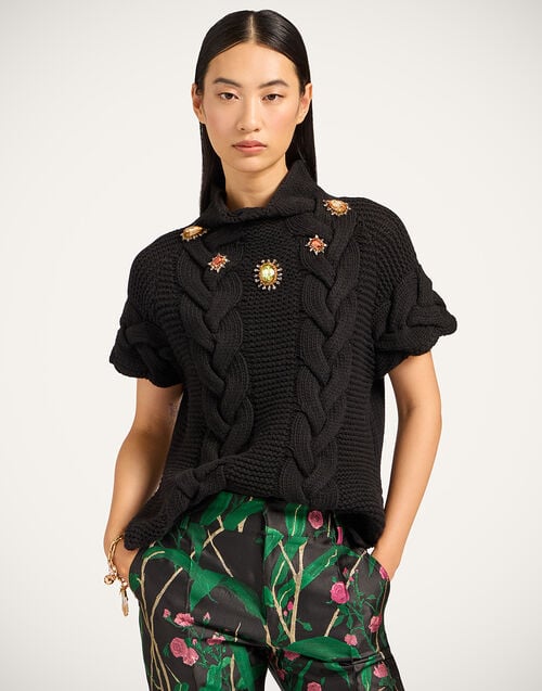 la doublej Portrait Top Solid Black in Chunky Wool