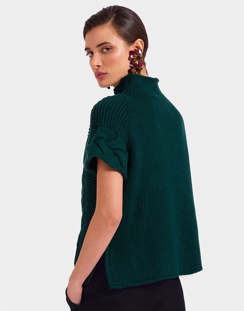 La Doublej Portrait Top Solid Green In Chunky Wool
