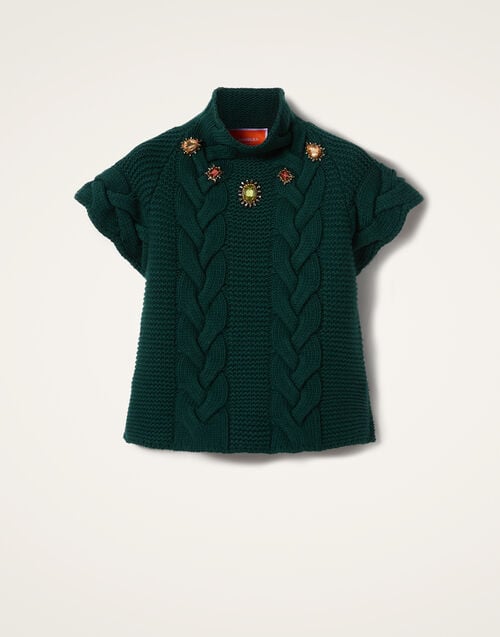 La Doublej Portrait Top Solid Green In Chunky Wool