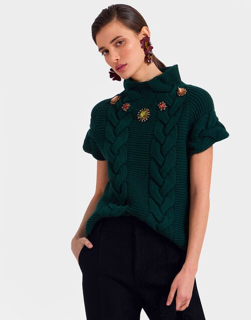 la doublej Portrait Top Solid Green in Chunky Wool