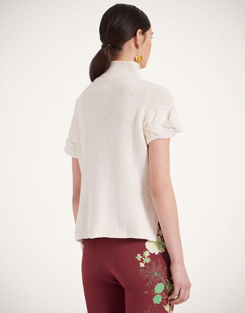 La Doublej Portrait Top Solid Ivory In Chunky Wool