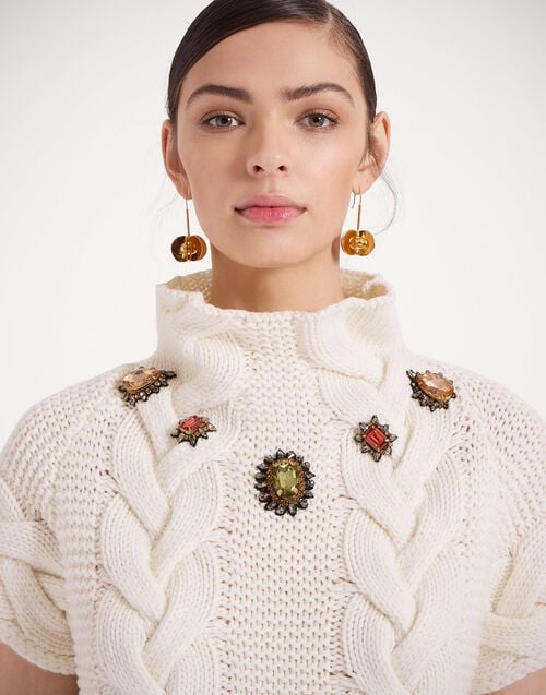 La Doublej Portrait Top Solid Ivory In Chunky Wool