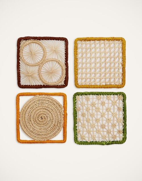 la doublej Raffia Coaster Set Of 4 Mixed in Iraca