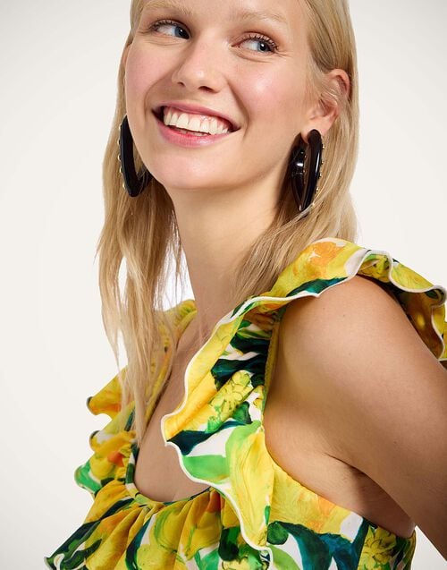 La Doublej Ruffle Bikini Top Zesty Yellow In Lycra