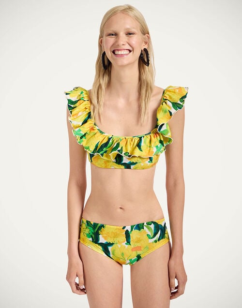 la doublej Ruffle Bikini Top Zesty Yellow in Lycra