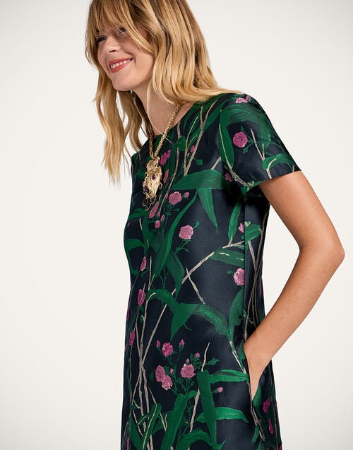 La Doublej Swing Dress Bamboo Black In Jacquard