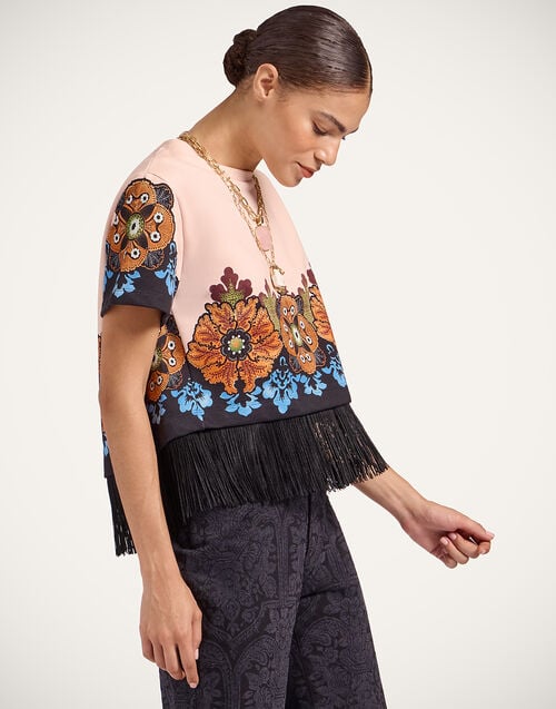 La Doublej La Scala Tee Bounty Placée Orange In Heavy Jersey With Fringes