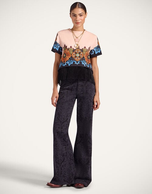 La Doublej La Scala Tee Bounty Placée Orange In Heavy Jersey With Fringes