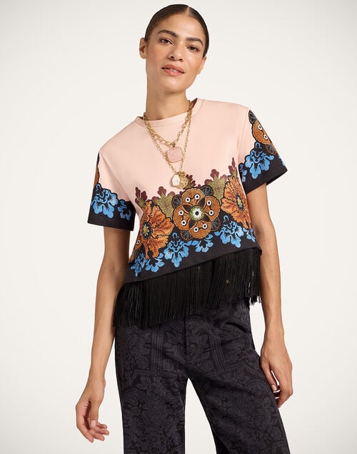 la doublej La Scala Tee Bounty Placée Orange in Heavy Jersey With Fringes