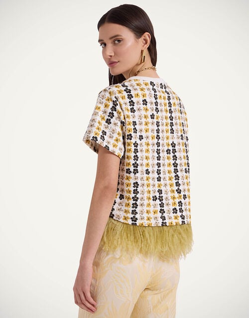 La Doublej La Scala Tee Cupid White In Double Jersey With Feathers