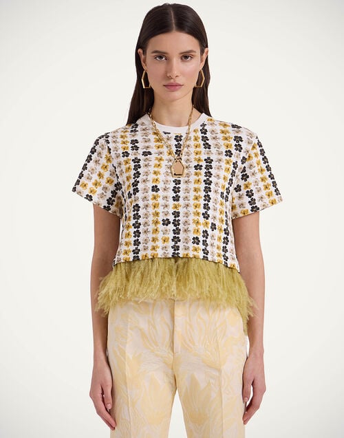 La Doublej La Scala Tee Cupid White In Double Jersey With Feathers