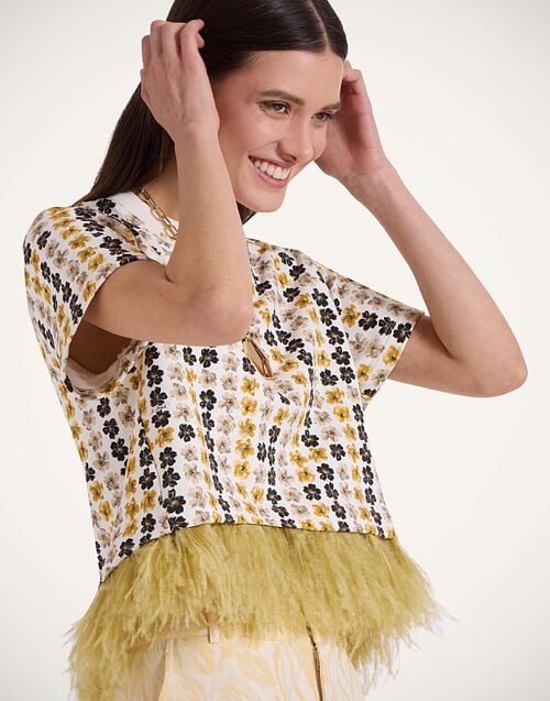 la doublej La Scala Tee Cupid White in Double Jersey with Feathers