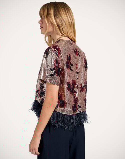 La Doublej La Scala Tee Primrose Bronze In Paillettes With Feathers