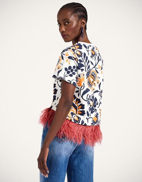 La Doublej La Scala Tee Selva White In Jersey With Feathers