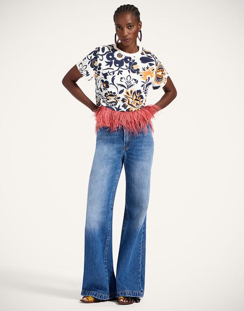 La Doublej La Scala Tee Selva White In Jersey With Feathers