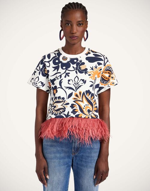 la doublej La Scala Tee Selva White in Jersey With Feathers