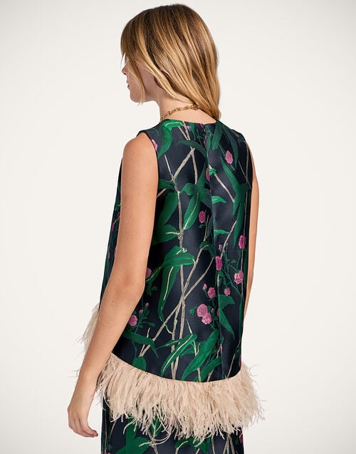 La Doublej La Scala Top Bamboo Black In Jacquard With Feathers