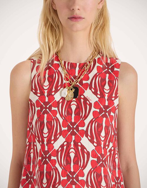 La Doublej La Scala Top Clover Red In Rustic Cotton With Feathers