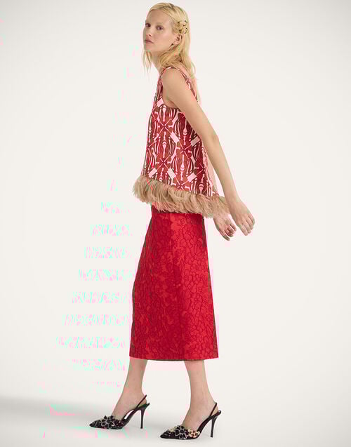 La Doublej La Scala Top Clover Red In Rustic Cotton With Feathers