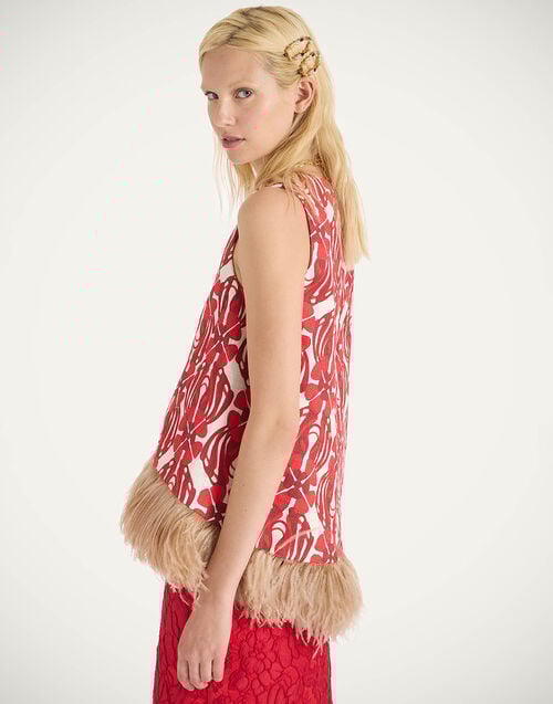 la doublej La Scala Top Clover Red in Rustic Cotton With Feathers