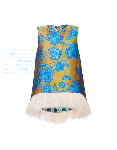 La Doublej La Scala Top Hottie Turquoise In Jacquard With Feathers