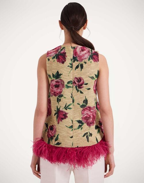 La Doublej La Scala Top Roses Light Beige In Tweed With Feathers