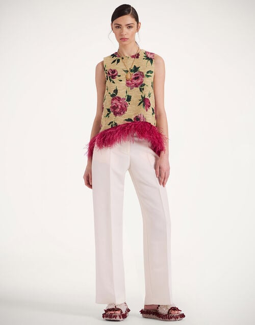 La Doublej La Scala Top Roses Light Beige In Tweed With Feathers